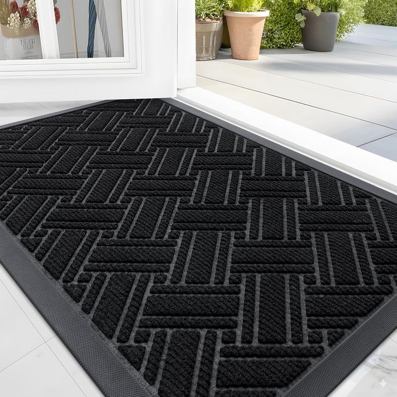 OLANLY Indoor Outdoor Mat, Sturdy Natural Rubber Floor Mat, Non Slip Low Profile Waterproof Doormat, and Stain Front Door Mats, Easy Clean Patio Entrance Mat, 30''x17'', Black - Image 1